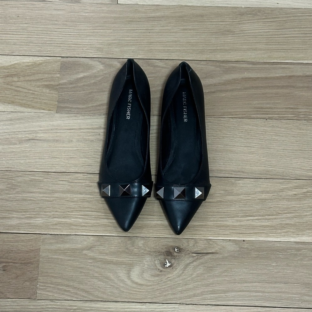 Black Flats with Metallic Studs and Shiny Finish